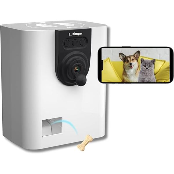 Lusimpo Smart Pet Camera with Treat Dispenser ; 1080P Camera, Live Video, Night Vision, Audio - NEW!