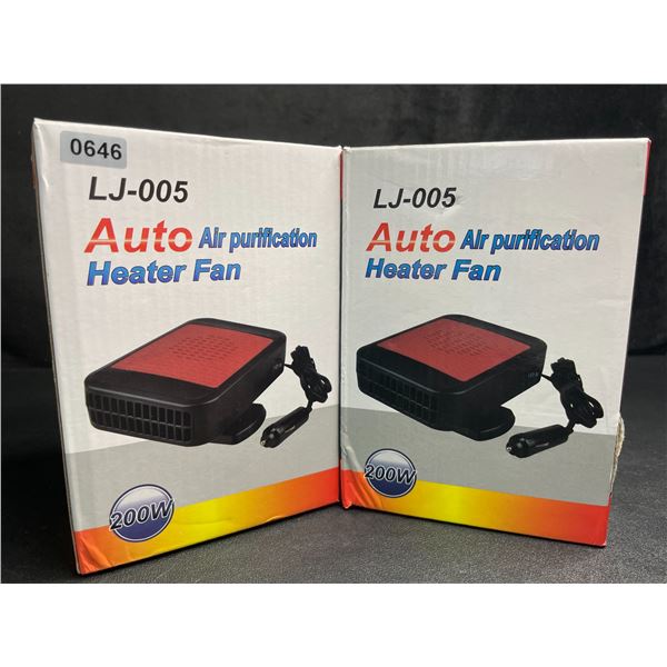 Lot of 2 Auto Air Purification Heater Fans - 200W - 12V Plug-In Design - Brand New