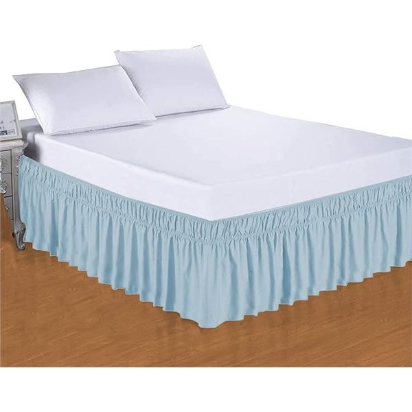 Queen Size Ruffle Bed Skirt (Light Blue) 15" by Camp County Beyond - Brand New