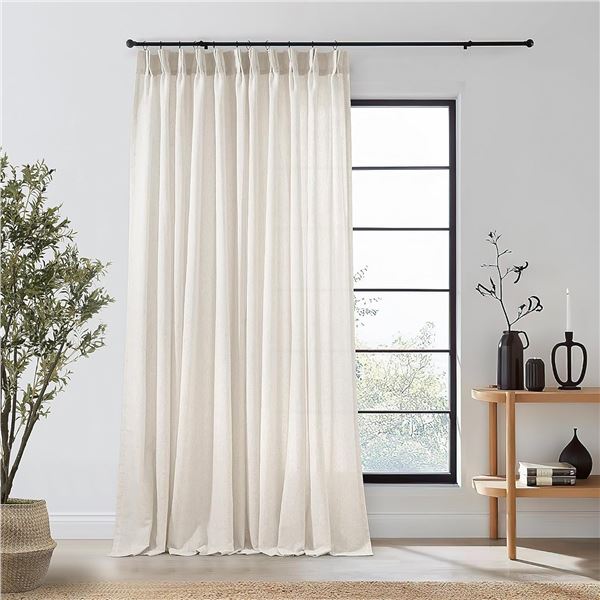 Extra Wide Linen Curtain (96" Wide x 72" Long) Natural Pinch Pleated Curtain for Living Room - New