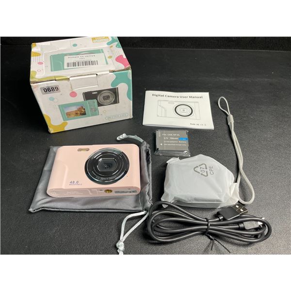 Digital Camera for Kids - 1080P 48MP; LCD Screen, 16X Digital Zoom (Pink) Rechargeable - New
