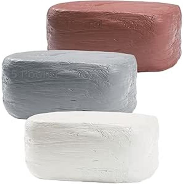 15LB Box of Natural Air Dry Clay (3 Colors - White, Grey, Terra Cotta; 5LBS Each) - New Sealed!