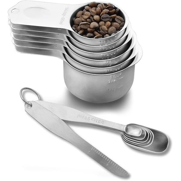 14PC Magnetic Measuring Cups and Spoons Set - 7 Magnetic Cups + 7 Spoons (Silver) New