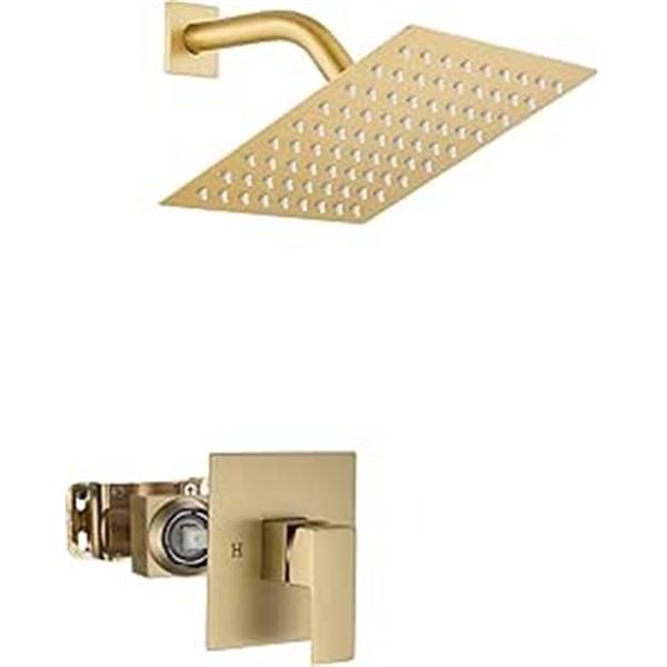 8" Brushed Gold Square Rainfall Shower Head/Shower Faucet Set - Brand New!