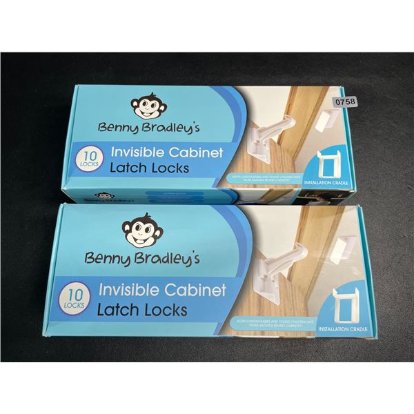 2 Boxes of Benny Bradley's Invisible Cabinet Latch Locks/Child Safety Locks (10PCS Each) New