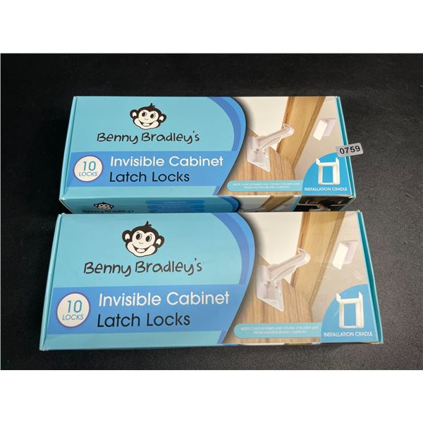 2 Boxes of Benny Bradley's Invisible Cabinet Latch Locks/Child Safety Locks (10PCS Each) New