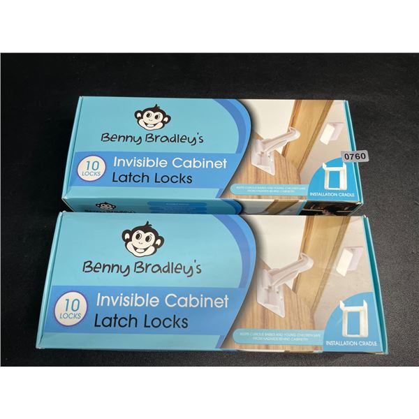 2 Boxes of Benny Bradley's Invisible Cabinet Latch Locks/Child Safety Locks (10PCS Each) New
