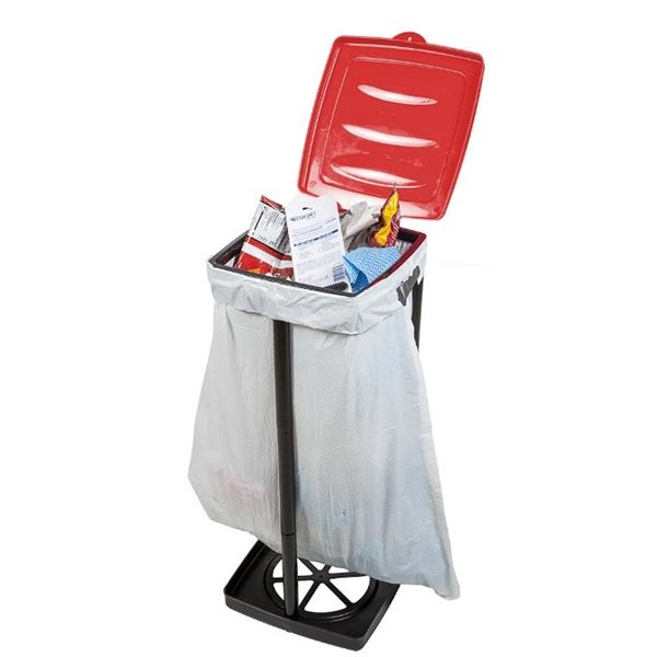 Portable/Foldable Compact Trash Bag Holder (26") with Lid (Assembly Required) Red/Black - New
