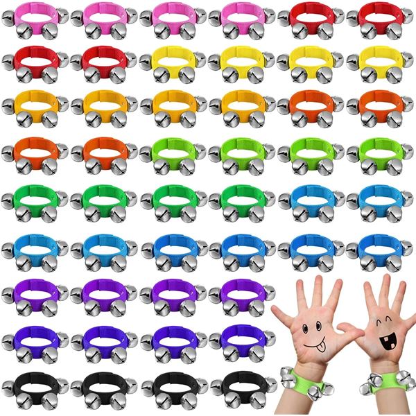 50-Pack of Hand Shaker Jingle Bells with Straps - Great For Music/Wearing on Hands/Ankles - New