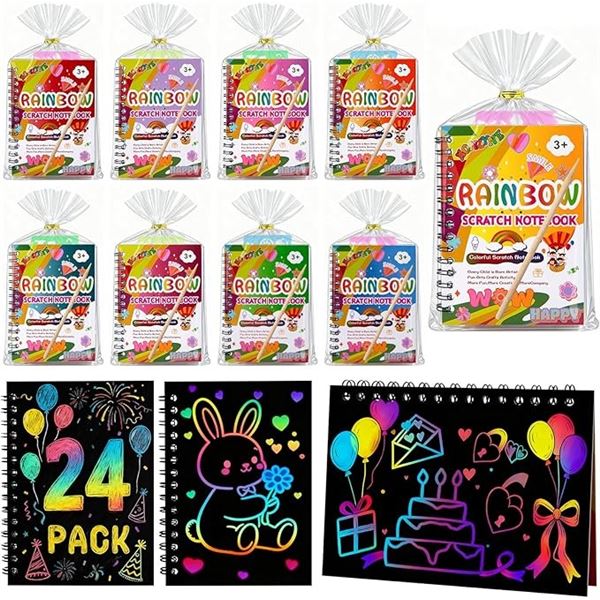 24-Pack of Rainbow Scratch Art Notebooks/Party Favor Goodie-Bag Sets for Kids - New