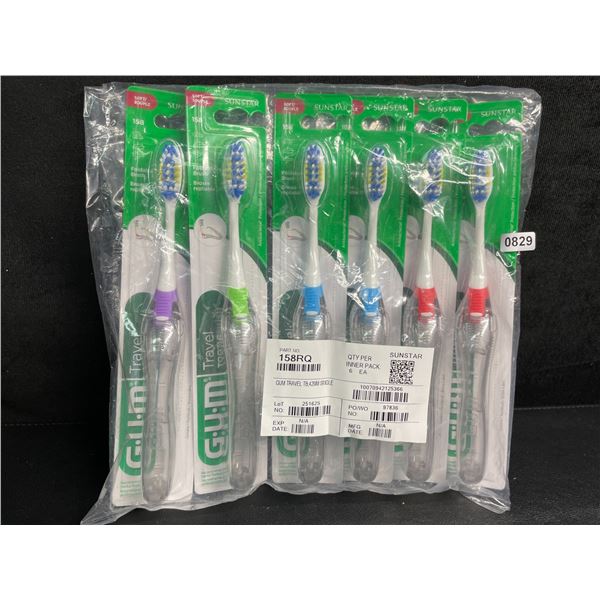 6-Pack of G.U.M. Travel/Foldable Toothbrushes with Built-In Case - New Sealed