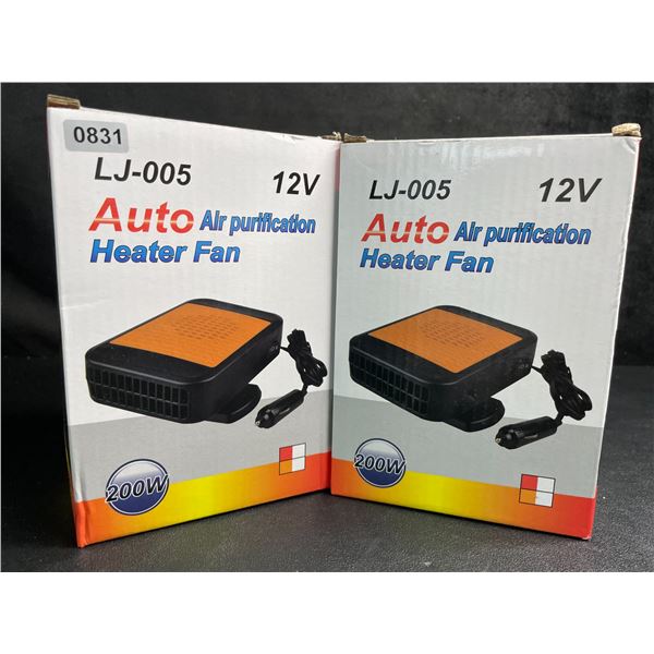 Lot of 2 Auto Air Purification Heater Fans - 200W - 12V Plug-In Design - Brand New