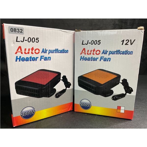 Lot of 2 Auto Air Purification Heater Fans - 200W - 12V Plug-In Design - Brand New