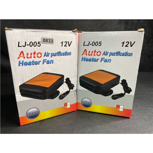 Lot of 2 Auto Air Purification Heater Fans - 200W - 12V Plug-In Design - Brand New
