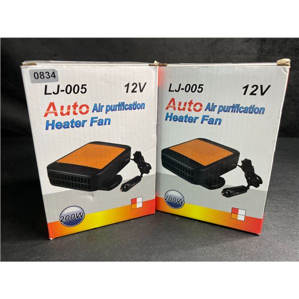 Lot of 2 Auto Air Purification Heater Fans - 200W - 12V Plug-In Design - Brand New