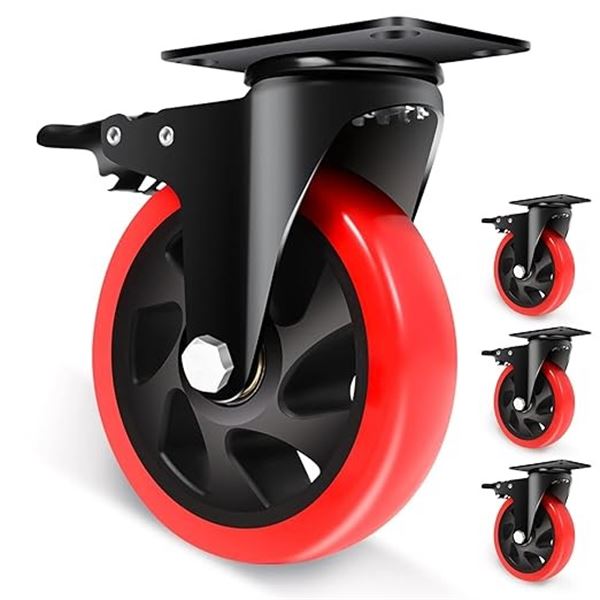 4-Pack of Durable Heavy-Duty 5" Swivel Caster Wheels with Brake (2200lbs Load Capacity) New in Box!