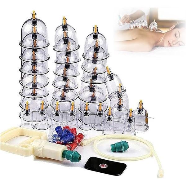 32-Piece Chinese Cupping Therapy Set - Vacuum Air Suction Cups for Body Massage/Home Use - New