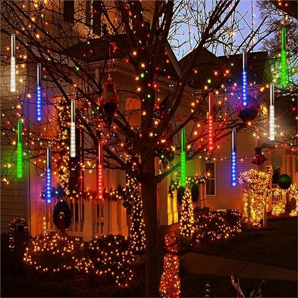LED Shower Meteor Rain Lights for Outdoor/Holiday Decor (8-Heads; 12" Each) - New
