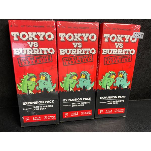 Lot of 3 Tokyo vs Burrito Expansion Packs for Taco vs Burrito Card Game - New Sealed