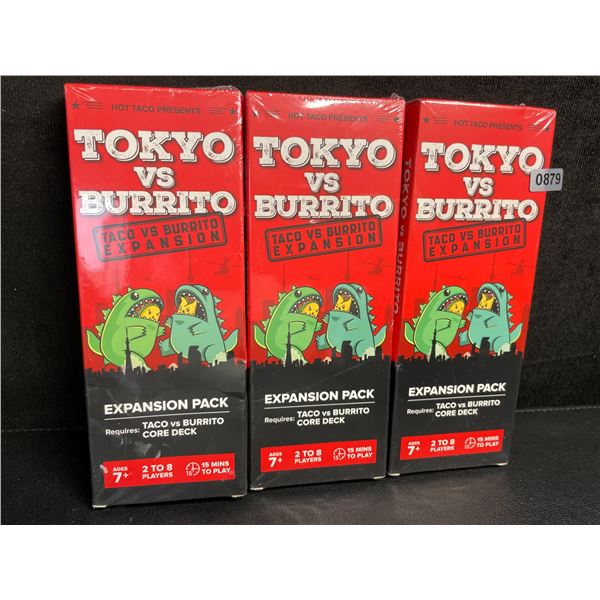 Lot of 3 Tokyo vs Burrito Expansion Packs for Taco vs Burrito Card Game - New Sealed