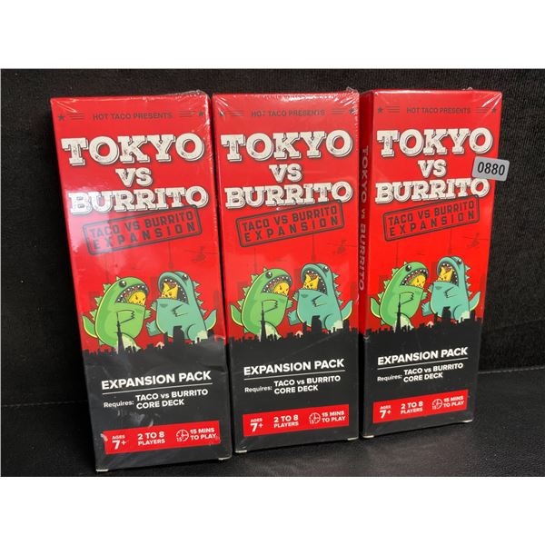 Lot of 3 Tokyo vs Burrito Expansion Packs for Taco vs Burrito Card Game - New Sealed