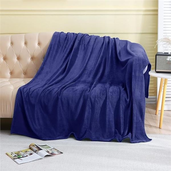 Twin Size Cozy Fleece Plush Blanket (60" x 80") Navy Blue Fuzzy Blanket for Home - New in Box!