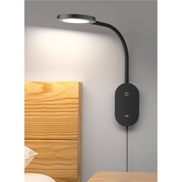 Develop LED Plug-in Wall Lamp with USB for Headboards and Night Stands - New