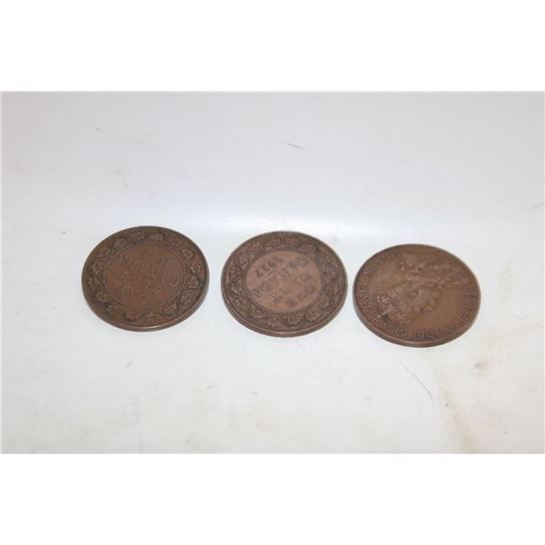 LOT OF 3 OLD LARGE CANADA 1 CENT COINS