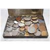 Image 1 : OLD TOBACCO TIN WITH VARIOUS ESTATE WORLD COINS