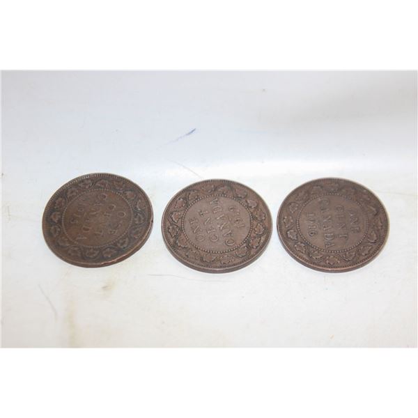 LOT OF 3 OLD LARGE CANADA 1 CENT COINS