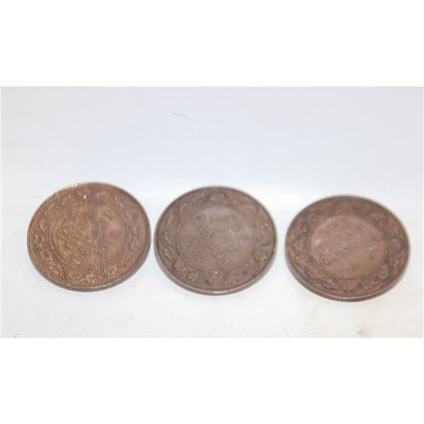 LOT OF 3 OLD LARGE CANADA 1 CENT COINS
