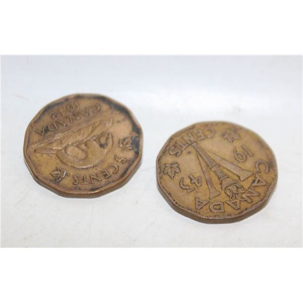 1942 & 1943 WWII CANADA TOMBAC NICKELS