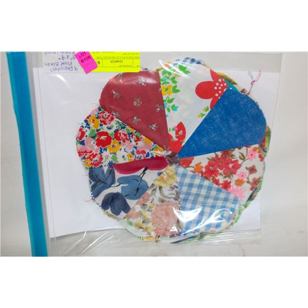 9 DRESDEN PLATE BLOCKS FOR QUILTS, 9"X9"