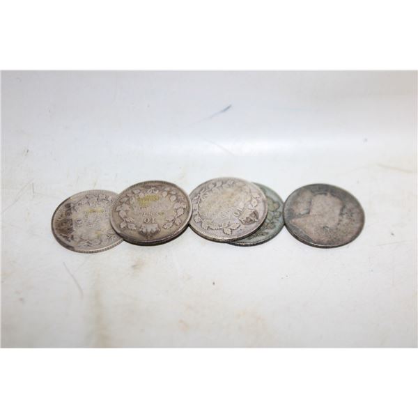 1910,13,18,29,34 SILVER CANADIAN DIMES