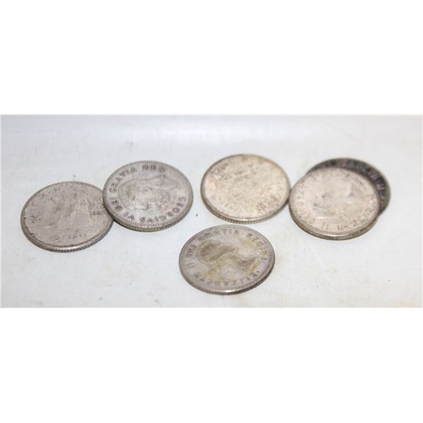 6 X 1950'S SILVER CANADIAN DIMES