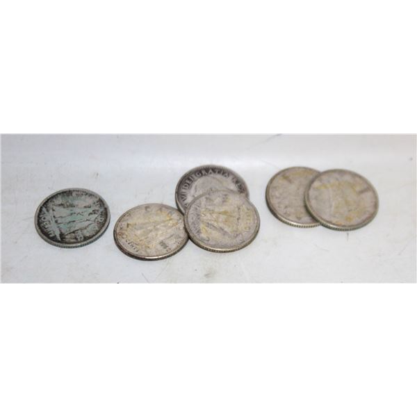 6 X 1950'S SILVER CANADIAN DIMES