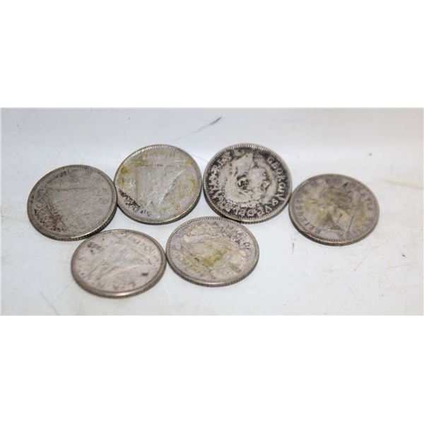 6 X 1950'S SILVER CANADIAN DIMES