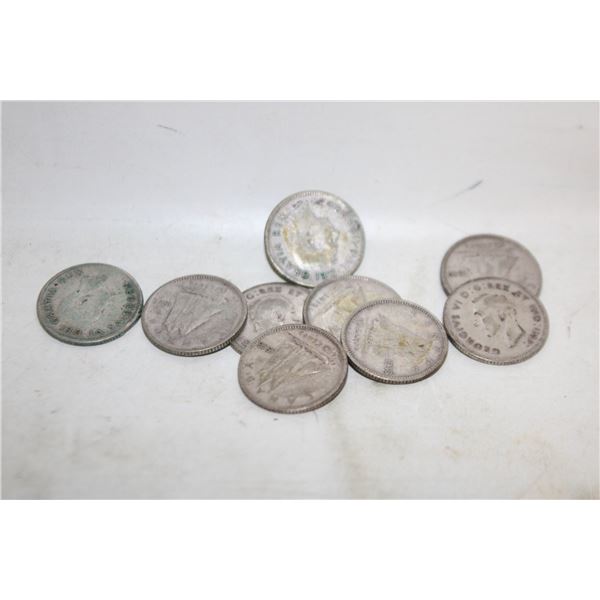 9 X 1940'S SILVER CANADIAN DIMES