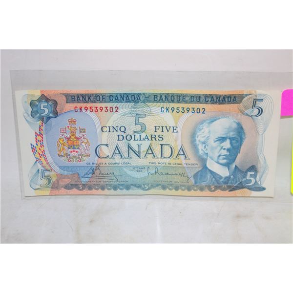 1972 $5 CANADA PAPER BILL BOUEY RASMINSKY
