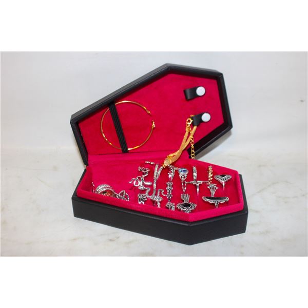 NEW VAMPIRE COFFIN  JEWELRY BOX FULL OF JEWELRY