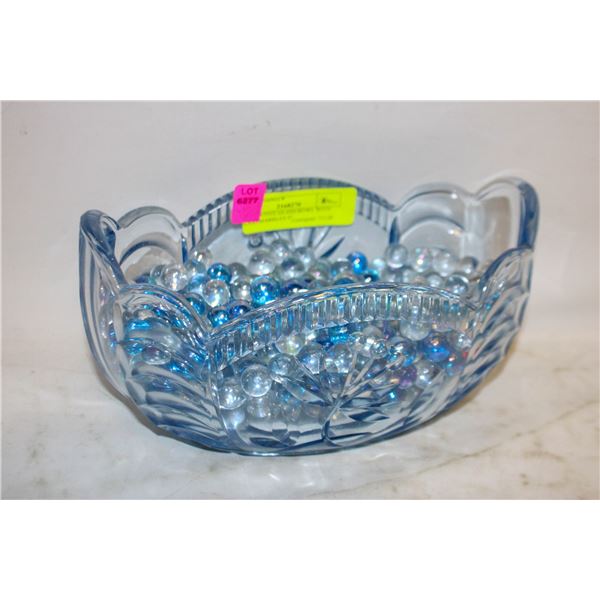 DECORATIVE GLASS BOWL WITH GLASS MARBLES 9"