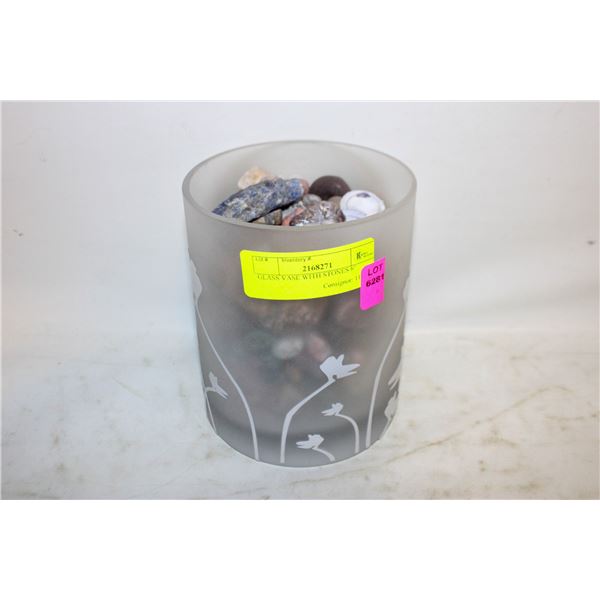 GLASS VASE WITH STONES 6"