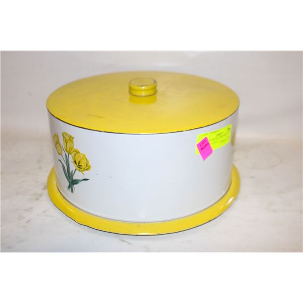 VINTAGE METAL CAKE TIN - YELLOW TULIP 11"