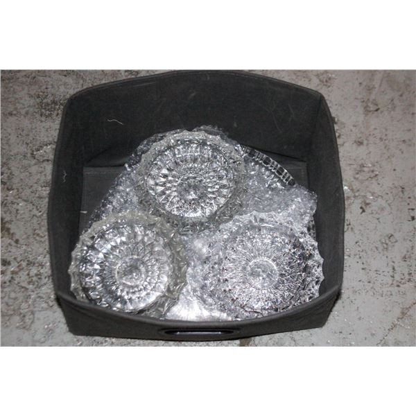 3 VINTAGE CRYSTAL 7" ASHTRAYS AND