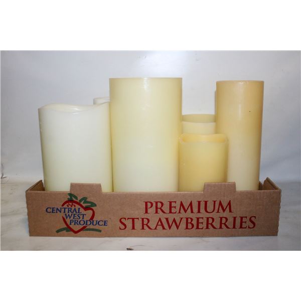 FLAT OF LARGE, REAL WAX, FLAMLESS CANDLES