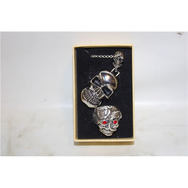 NEW SKULL  BIKERS RING AND  NECKLACE SET