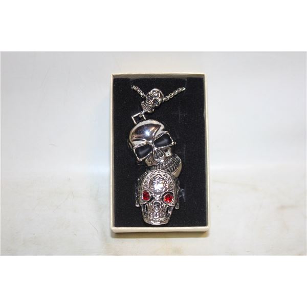 NEW SKULL  BIKERS RING AND  NECKLACE SET