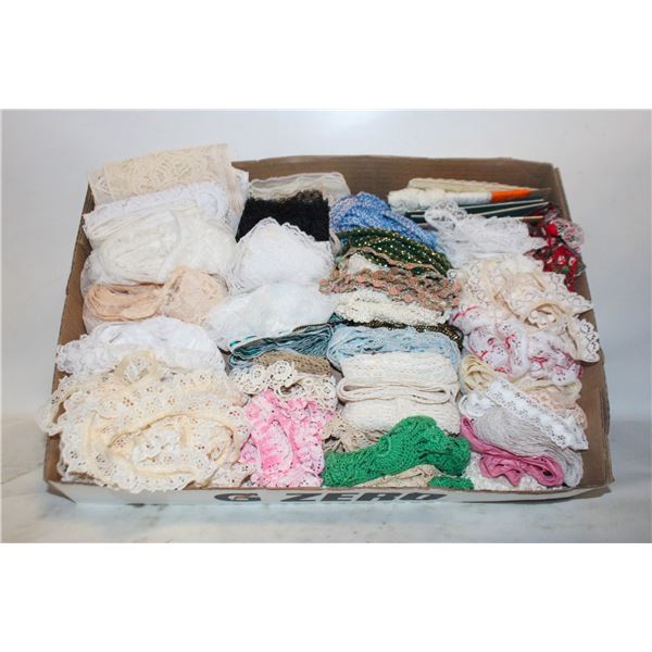 VINTAGE MANY FEET OF LACE, TRIM, .5" TO 5"