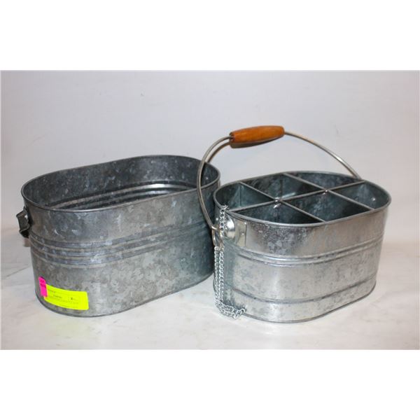 GALVANIZED STEEL 6 BOTTLE BAR CADDY +