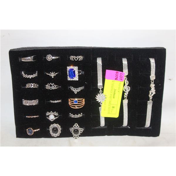 TRAY W/18 RINGS AND 3 BRACELETS SET